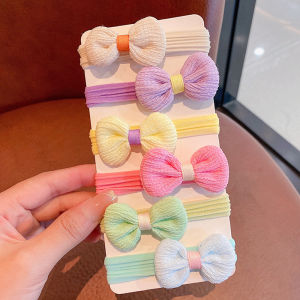 Junyeh 6Pcs Colorful Bow Hair Rope Sweet Girls Elastic Hairband Korean Style Tie Ponytail Hair Circle Tie Childrens Baby Princess Headwear