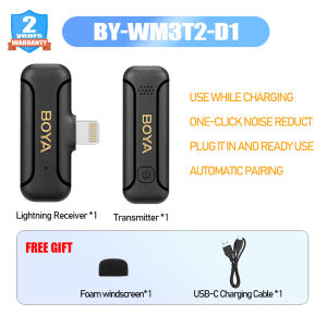 BOYA Mini Wireless Lavalier Microphone for iPhone iPad Automatic noise reduction Lapel Microphone Auto-Pairing Wireless Mic for Recording YouTube Live Vlog Interview BY-WM3T2 D1 D2