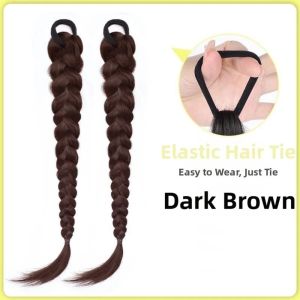 A STAR SHOP 18 Inch Fishbone Braids Ponytail Extensions Rubber Band Long Handmade Braids Pony Tails Hair Accessories Natural Twist Braid Hairpiece for Women