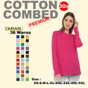 Baju Kaos Wanita Polos Tangan Lengan Panjang Soft Cotton Combed 30s Premium Tshirt Long Sleeve ONeck