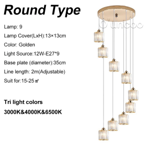 Ouncoo LED Pendent Lamp Modern Design Ceiling Light Chandelier 3 Colors Light Large Lighting 3000/4000/6500K K9 Crystal Light for Living Room Bar Balcony