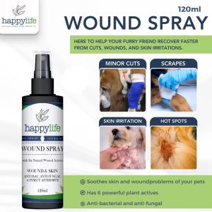 Happy Life Pet Wound Spray for Dogs and Cats All Natural Safe Antibacterial Anti Virus Anti Fungal Insect after bite 120ml.