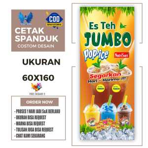 Cetak Spanduk Cetak Banner Es Teh Jumbo Pop Ice Nutrisari Ukuran 60x160 Costom Desain