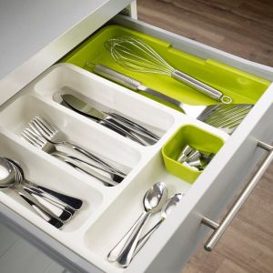 Expandable Kitchen Cutlery Tray Organizer Drawer Store Cutlery Organizer for Spoon Knife Fork Utensils Storage Compartment Hard Plastic Good Quality