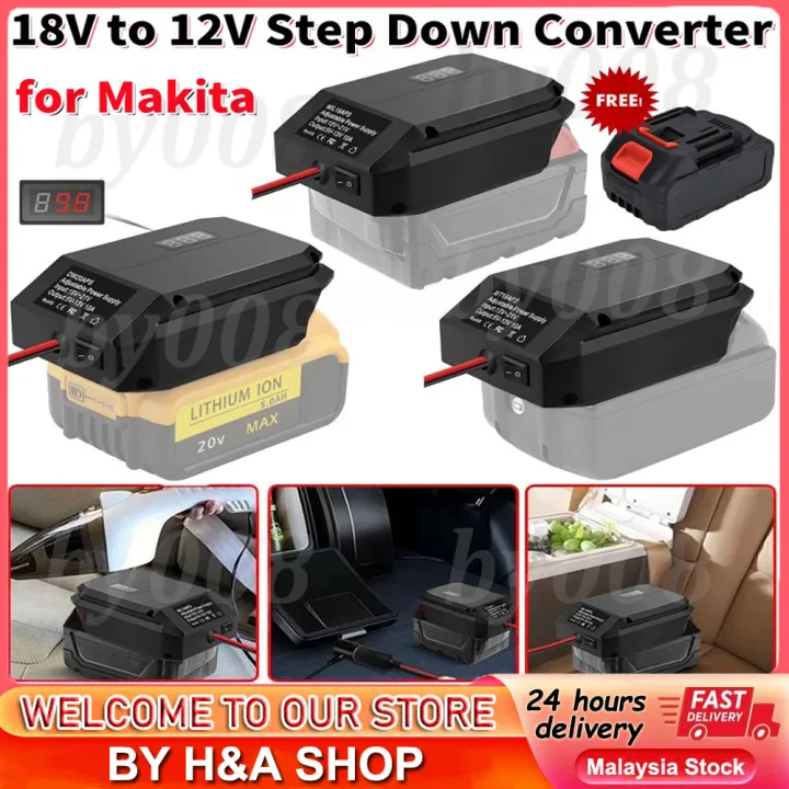 DC 18V To 12V Step Down Converter for Makita / Dewalt / Milwaukee / Bosch 18V Li-ion Battery Cigarette Lighter DIY Adapter Voltage Regulator