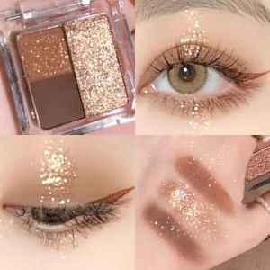 Little Meng Niu three-color eyeshadow palette ins style eyeshadow palette super glitter pearly matte eyeshadow earth color eyeshadow palette long-lasting waterproof eyeshadow.