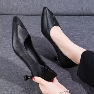 [Free Shipping] Black Stylish High-Heeled Shoes That DonT Tire The Feet Chunky Heel Professional WomenS Shoes 2026 New Model Versatile Genuine Leather Shoes For Long Standing Work
