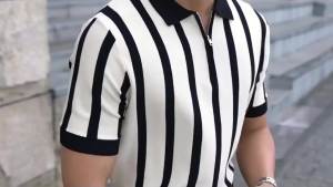 Meason Mens Ice Silk Polo Shirt Korean striped zipper Zipper short T-shirt㏇X0417