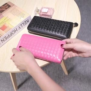 New 2025 Long Leather Wallet for Women Gold Color Woven Casual Large Capacity Horizontal Small Handbag Elegant Simple Style㏇0706