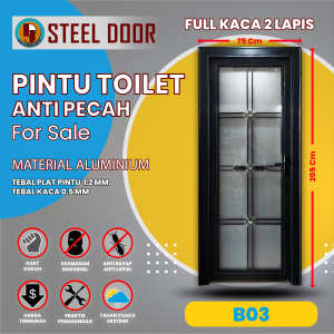 Pintu Kamar Mandi Aluminium 205x75 Full Kaca Anti Pecah Alumunium Modern Minimalis Kulitas Terjamin