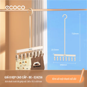 Giá phơi quần áo tất vớ đồ lót 8 kẹp ECOCO chống hằn vải thế hệ mới thiết kế 2in1 móc dài và ngắn hợp mọi không gian