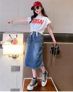 Setelan Anak Perempuan Import Sise Tanggung Model Rok Jeans Serut Kantong KBSAI Bisa Ikat Kekinian