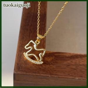 tuokaiguoji 1 2pcs thời trang dễ thương sáng bóng Zircon Rỗng ra bằng gỗ ngựa mặt dây chuyền vòng cổ cho phụ nữ cô gái xương đòn chuỗi trang sức quà tặng