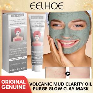 Eelhoe Cleansing Clay Mask Volcanic Mud Acne Blackhead Removal Pimples Treatment Repair Shrink Pores Oil Control Hydrating Facial Mask Anti Acne Treatment Deep Clean Pimple Pores Shrink Pore Moisturizing Oil Control Mud Film