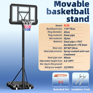 Movable Basketball Hoop Adjustable Height Up To 10FT With Big Backboard 110x75cm And Standard 18″ Rim For Teens And Adults Indoor Outdoor Basketball Stand