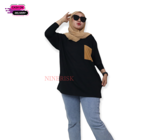 BAJU KAOS OVERSIZE POCKET WANITA MOCCA TSHIRT HIJAB OVERSIZED KEKINIAN