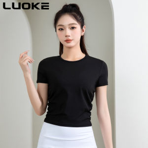 Luoke 运动衣 Yoga Suit Womens Slim Fit Short Sleeved Elastic Quick Drying T-shirt Outdoor Sports and Fitness Yoga Top