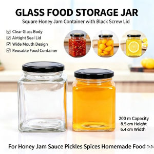 Multisize 100/200ml Square Glass Preserve Jar Leak‑proof Lid Food Spice Honey Pickles Storage Bottle