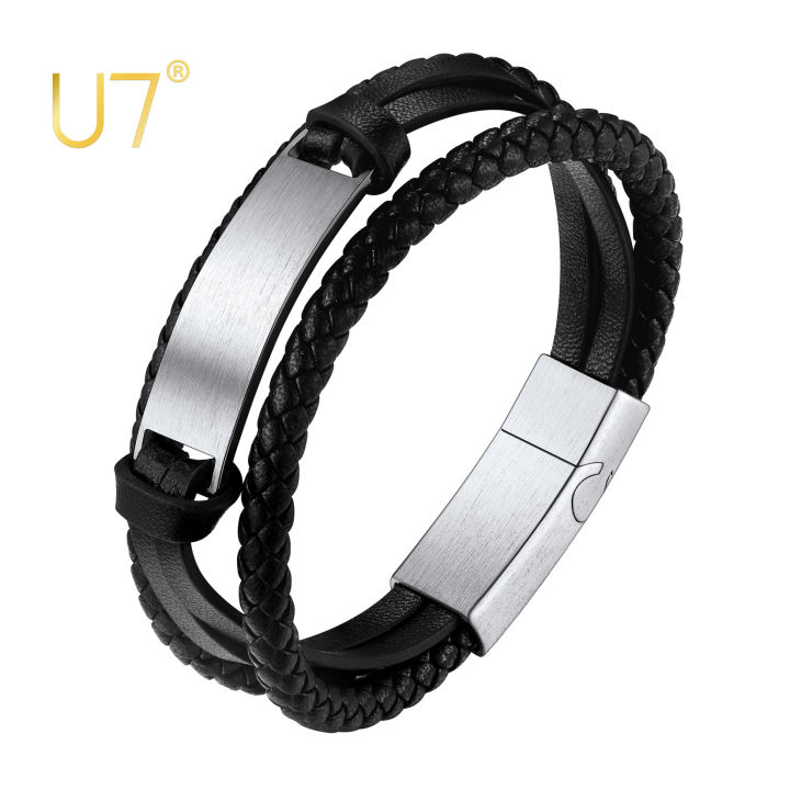 U7 Braided String Leather Bracelets For Men Black Rope Bracelet