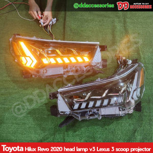 ไฟหน้า revo 2020 2021 2022 2023 2024 ลาย LEXUS ไฟLED V3 ราคาต่อคู่ มีปลั๊กสำหรับรุ่นไม่ top และ รุ่น top ใส่กับทุกรุ่น ปลั๊กทำให้ครบทุกรุ่น