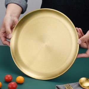 European Style Dinner Plates Gold Dining Plate Serving Dishes Round Plate Cake Tray Luxury Dining Dishes