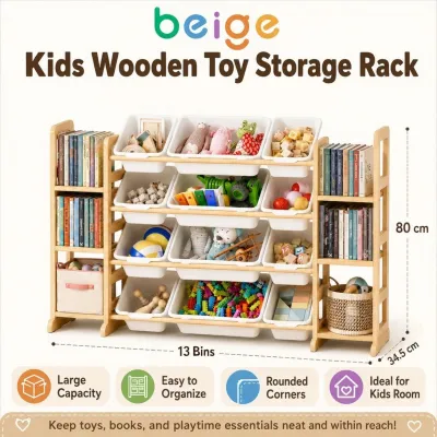 Multifunctional Kids Bookshelf & Toy Storage Rack 5-Tier Display Bookcase Organizer with Safety Design for Bedroom Playroom Nursery
