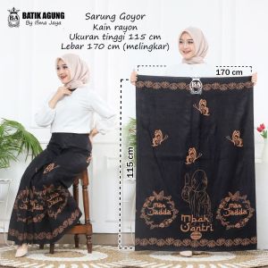Sarung Batik Rayon/ Goyor Print Motif Mbak Santri Manjada | Seragam Hitam | Remaja | Sarung Santri Putri