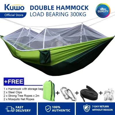 Kuwo Canvas Hammock With Mosquito Net 260*140cm Portable Outdoor Swing Hanging Bed Hanging Chair for Camping Travel Beach Backyard Hiking Multifunctional Hammock Swing Sleeping Bed Tree Hammock Max Load 300kg