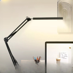【STOCK】Three-Colours LED Folding Metal Desk Lamp with Clip Long Swing Arm Table Lamp Adjustable Architect Table Desk Lamps for Study Table Computer Light for Home and Office