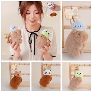 NOVELLEO Soft Pulling Rope Capybara Dolls Key Ring Funny Cartoon Capybara Keychain Kawaii Panda Plush Animal Pendant Bag Pendant
