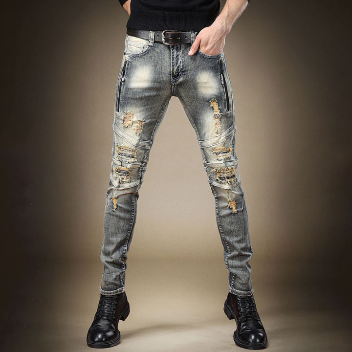Naimo European and American Trendy Brand Ripped Jeans Men's