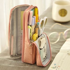 Creative Oxford Cloth Pencil Case Large Capacity Minimalist Design Double-layer Storage Compact and Portable Vertical Style