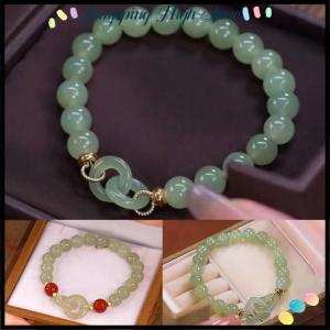 【Jumpping】 Fashion Double Ring Interlocking Hetian Beaded Bracelet Female Ins Style Love Safety Buckle Bangle For Bestie Birthday Gift