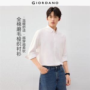 Giordano Men Solid color long sleeve brushed cotton shirt Free Shipping 18046007