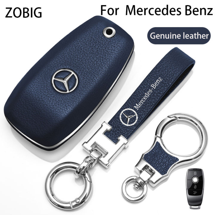 ZOBIG Genuine leather Key Fob Cover for Mercedes Benz Car Key Case Shell  with Keychain For Fit Benz A-Class C-Class G-Class E-Class S-Class 260L /E 