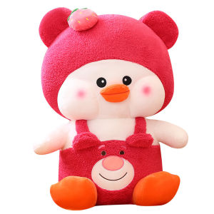 THÚ BÔNG VỊT MÁ HỒNG ÁO GẤU DÂU LOTSO MẪU MỚI LÔNG MỊN CAO CẤP CHO BÉ