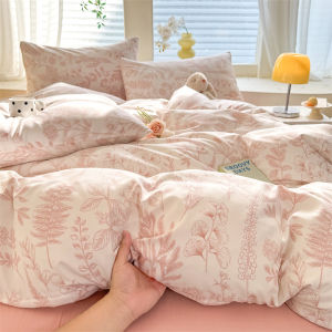 【discount store】Bonenjoy Pink Flower Duvet Cover Sets Washed Polyester Super Soft Bed Cover Sets Single/Queen/King Quilt Cover with Pillowcase