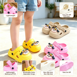 AILEBE Kids Slipper Cute Cartoon Breathable Hole Clog Sandals Soft Lightweight Waterproof PVC Non-Slip Cushioned Sole Adjustable Straps Easy On Off Perfect For Daily Wear Bata Tsinelas For Boys Girls 0-8 Years