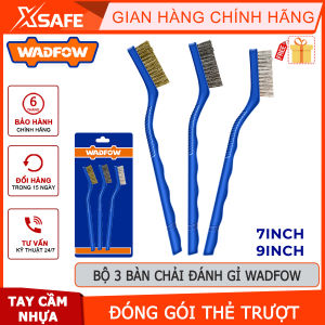 Bộ 3 bàn chải đánh gỉ WADFOW kích thước 7-9inch tay cầm nhựa 3 lưỡi chà nylon đồng thau chổi cướcchính hãng