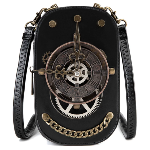 Ladies Gothic Shoulder Bag Leather Crossbody Purse with Adjustable Strap Steampunk Phone Bags for Shopping and Festivals