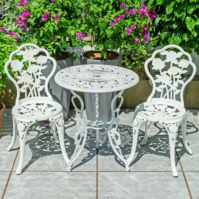 KIMDELIN Outdoor Furniture Cast Aluminum Furniture 60cm Diameter Round Tabletop Table +2Chairs For BalconyPatio