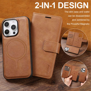 2 in 1 Detachable Card Solt Magnetic Wallet Leather Case For iPhone 16 Pro Max 15 Plus 14 13 12 Flip Bag Business For Magsafe