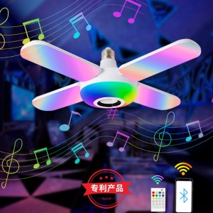 E27 50W Bluetooth Speaker Deformable Ceiling Light 4 Blades RGB LED Fan Bulb Lamp Foldable Adjustable Studio Garage Workshop Home Office