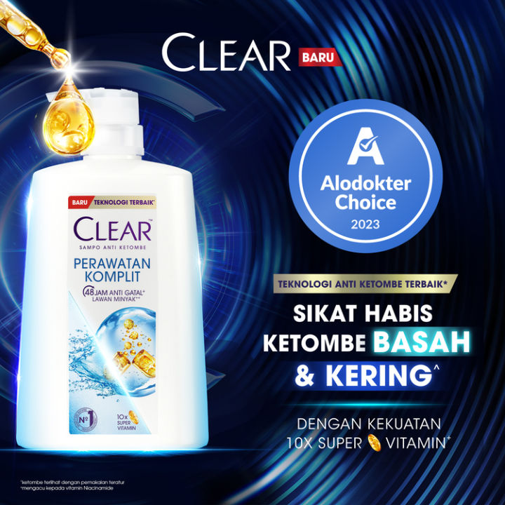 CLEAR Shampoo Anti Ketombe Perawatan Komplit, 48 Jam Melindungi dari Gatal dan Lawan Minyak dengan 10x Super Vitamin - 1200mL x3