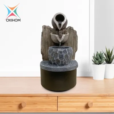 Oxihom W408 Water Fountain Ornament Articles Taman Air Mancur Mini Garden Abstrak Dekorasi Indoor dan Outdoor Rumah Unik dan Antik Feng Shui Motif Batu Alam Minimalis Membuat Ruang Tamu yang Mewah Elegan Hangat dan Romantis dengan lampu LED