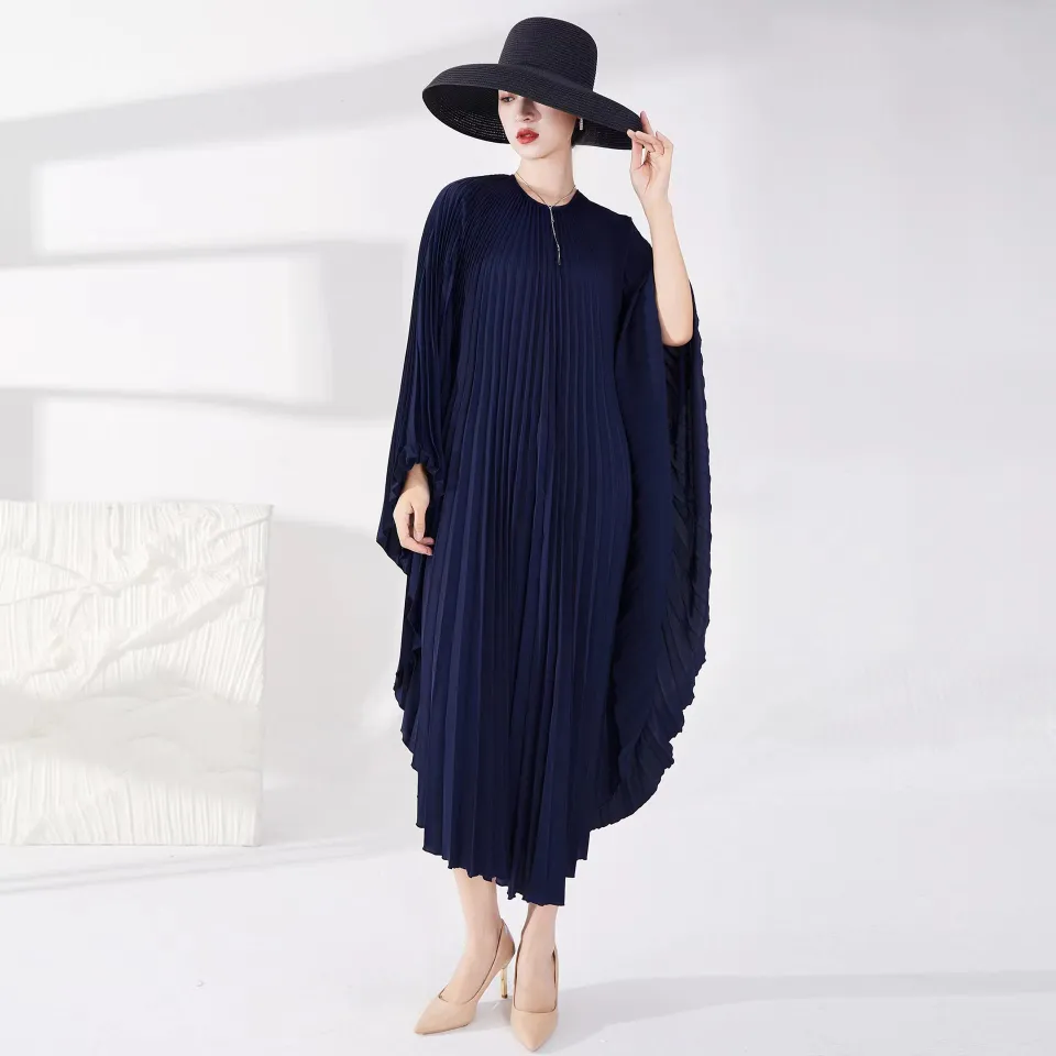 Pleated European And American Cross Border Loose Dress Women's Long Bat  Sleeves Irregular Western Casual Party Dress 2023 New | Lazada PH