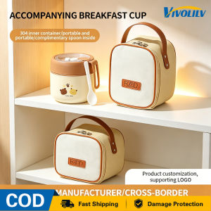VIVOLILV Fast Delivery Shipping🚀850ml Portable Thermos Breakfast Cup with Lid & Spoon Leakproof Takeaway Cup for Oatmeal Porridge Soup Milk Soymilk