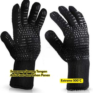 Sepasang Sarung Tangan dan Safety Anti Hitam Tahan Extreme 500°C Panas BR214 Kerja Pisau