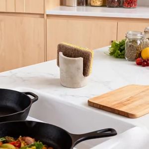 Sacesr Natural Marble Travertine Sponge Holder for Kitchen Counter Drying Rack Sponge Caddy for Sink Organizer - Beige Travertine T2Y7B