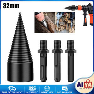 1Set Wood Splitting Drill Bit High 32Mm Hardness Steel Firewood Splitter Tool Anti-Skid Groove for Oak Hickory Walnut Log